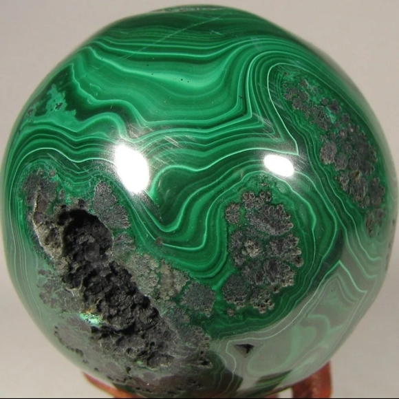 2.1" MALACHITE Gemstone Sphere Ball w/ Stand - Congo, Africa - 53mm - Picture 9 of 11